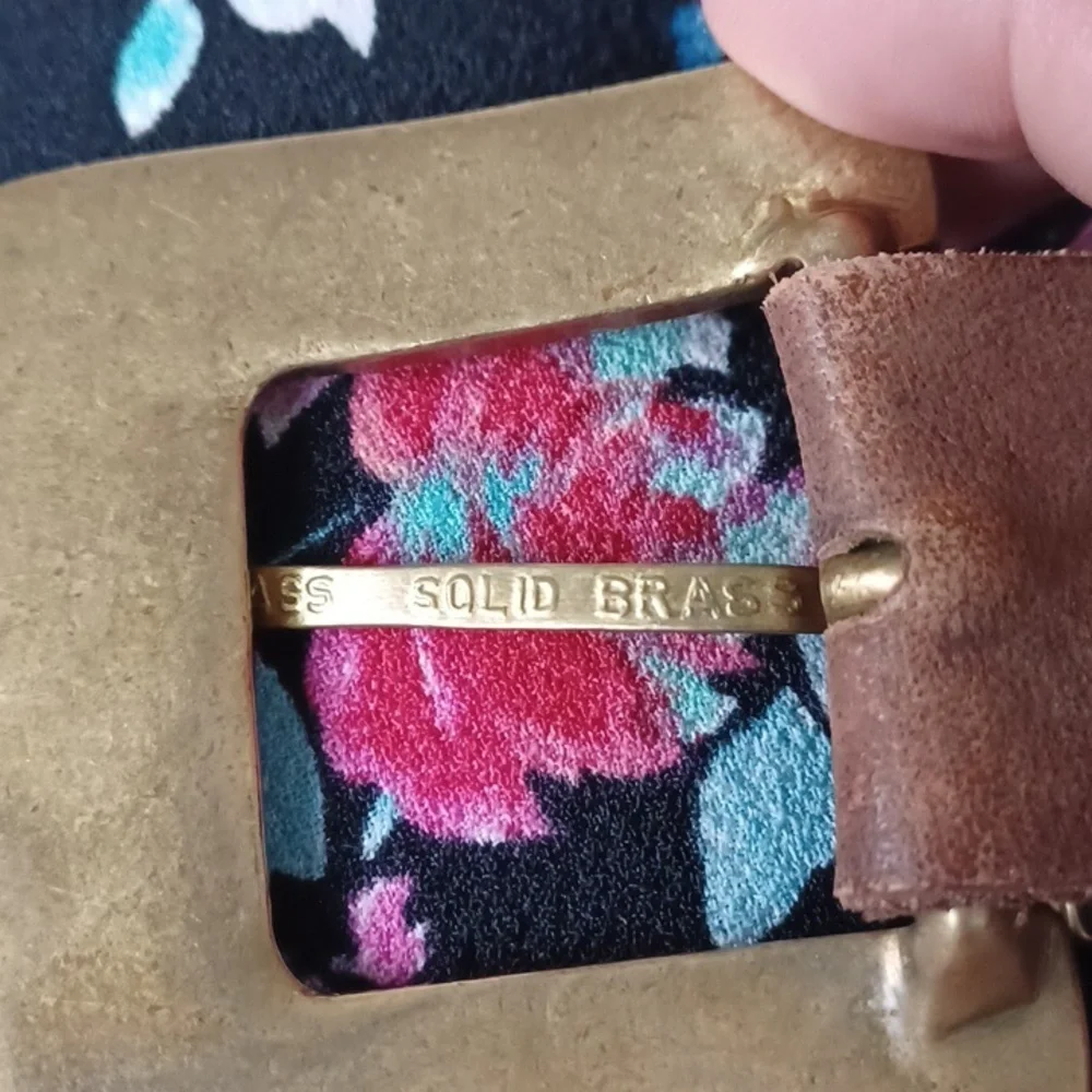 VTG Western Leather Brass Buckle D-Ring Belt, 32-36